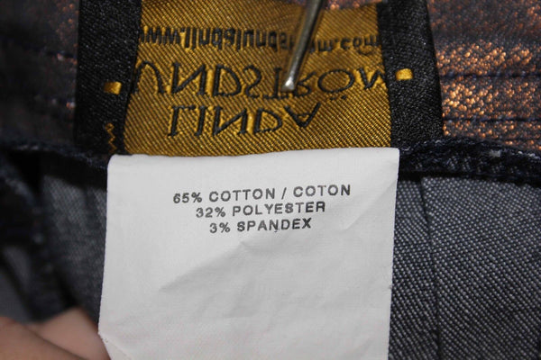 Linda Lundstrom Sz 8 x 33 Navy Copper Shimmer Cotton Blend Ruched Leg Pant