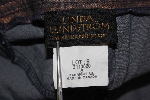 Linda Lundstrom Sz 8 x 33 Navy Copper Shimmer Cotton Blend Ruched Leg Pant
