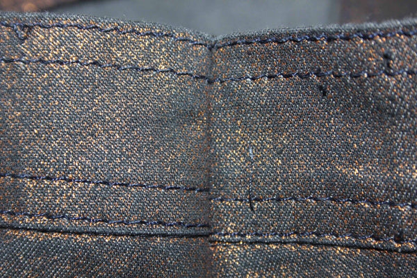 Linda Lundstrom Sz 8 x 33 Navy Copper Shimmer Cotton Blend Ruched Leg Pant