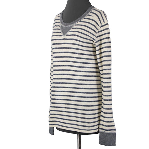 J Crew Sz M Cream Navy Blue Striped Long Sleeve 100% Cotton Sweater Top