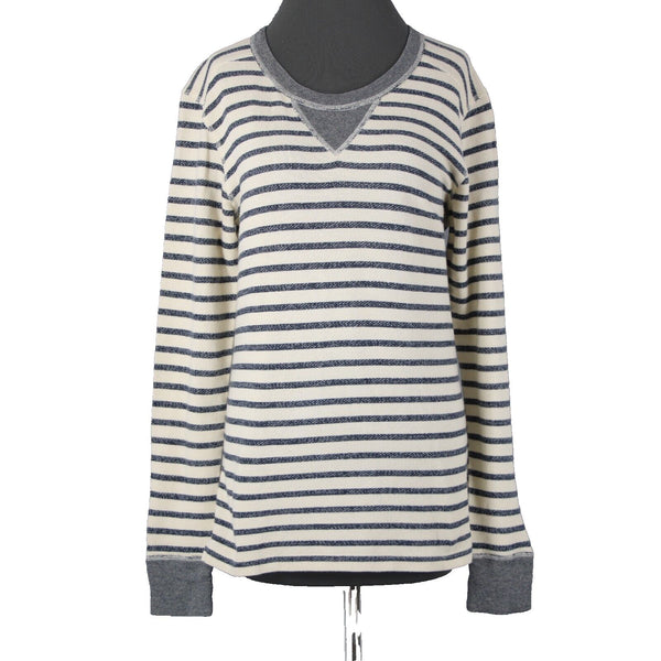J Crew Sz M Cream Navy Blue Striped Long Sleeve 100% Cotton Sweater Top