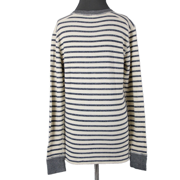 J Crew Sz M Cream Navy Blue Striped Long Sleeve 100% Cotton Sweater Top