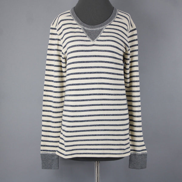 J Crew Sz M Cream Navy Blue Striped Long Sleeve 100% Cotton Sweater Top