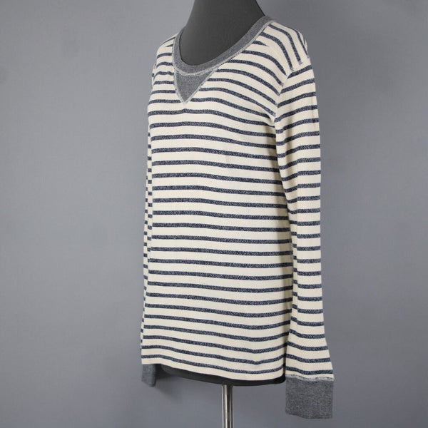 J Crew Sz M Cream Navy Blue Striped Long Sleeve 100% Cotton Sweater Top
