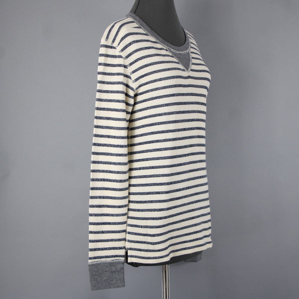 J Crew Sz M Cream Navy Blue Striped Long Sleeve 100% Cotton Sweater Top