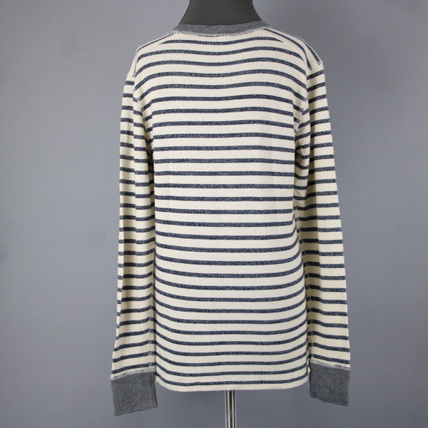J Crew Sz M Cream Navy Blue Striped Long Sleeve 100% Cotton Sweater Top