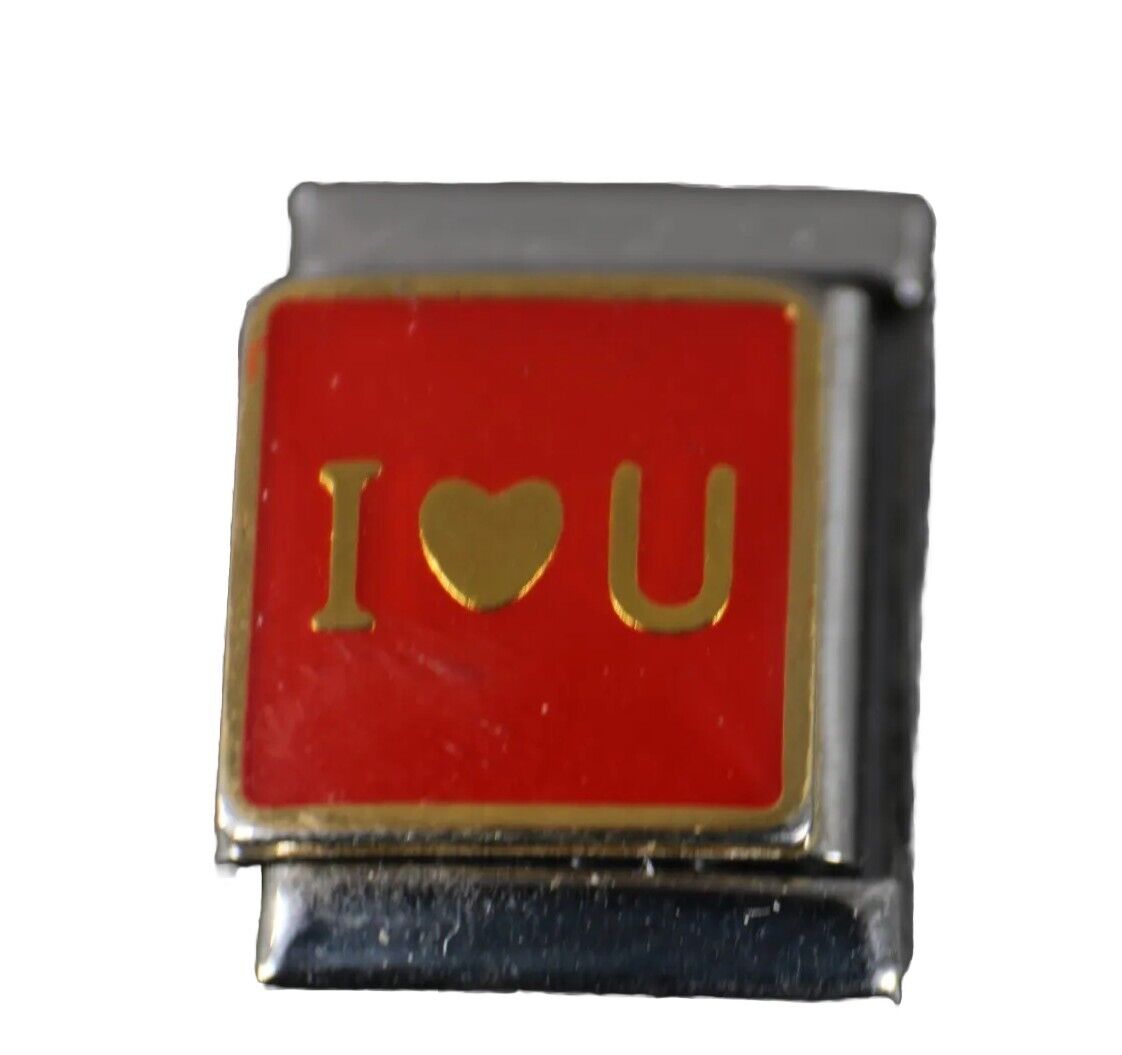 D'linQ " I Heart U" Stainless Red Gold Elastic Stretch Chain Link Italian Charm