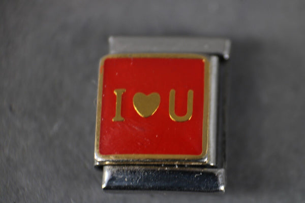 D'linQ " I Heart U" Stainless Red Gold Elastic Stretch Chain Link Italian Charm