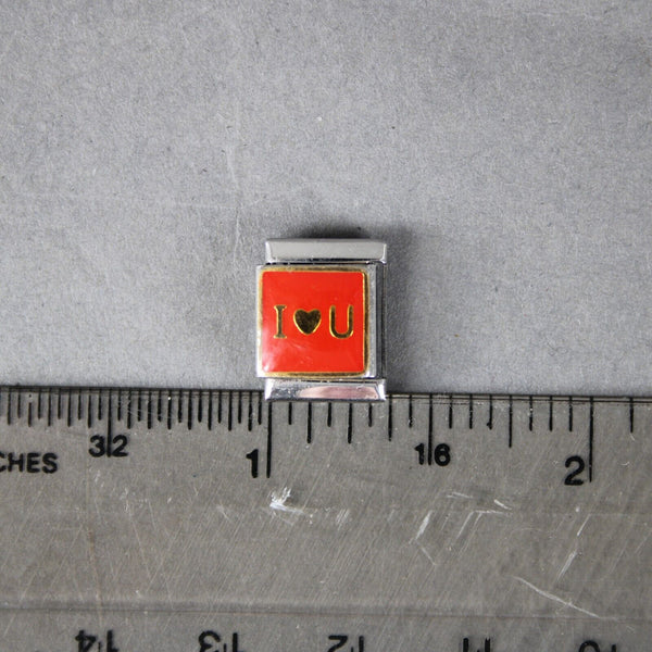D'linQ " I Heart U" Stainless Red Gold Elastic Stretch Chain Link Italian Charm