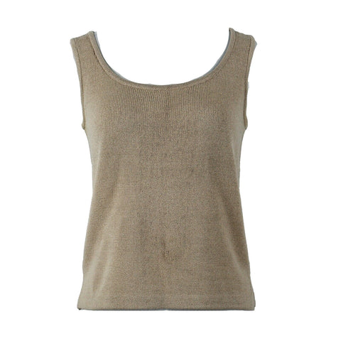 St John Sz P Tan Side Slits Double Scoop Pullover Santana Knit Top