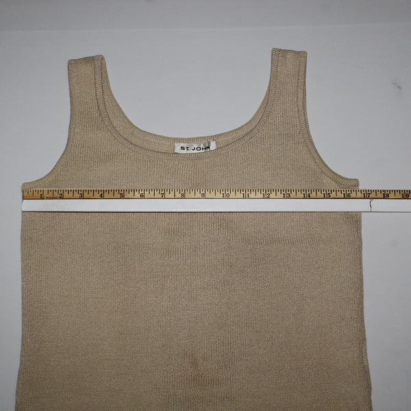 St John Sz P Tan Side Slits Double Scoop Pullover Santana Knit Top