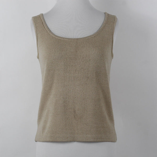 St John Sz P Tan Side Slits Double Scoop Pullover Santana Knit Top