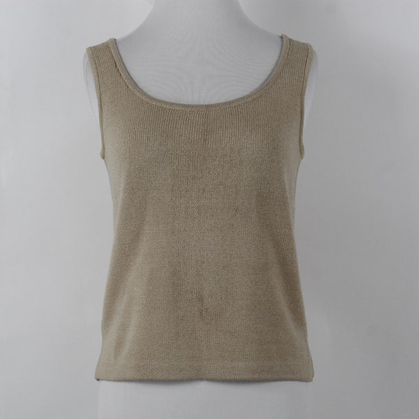 St John Sz P Tan Side Slits Double Scoop Pullover Santana Knit Top