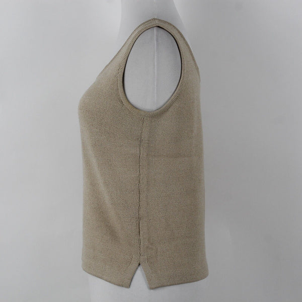 St John Sz P Tan Side Slits Double Scoop Pullover Santana Knit Top