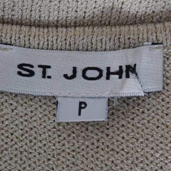 St John Sz P Tan Side Slits Double Scoop Pullover Santana Knit Top