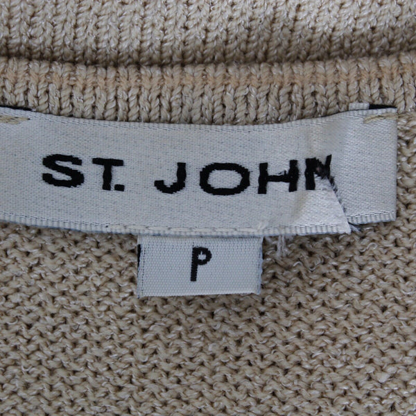 St John Sz P Tan Side Slits Double Scoop Pullover Santana Knit Top