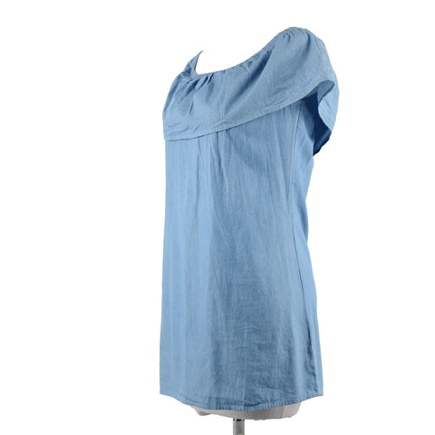 Love Fire NEW Sz S Blue Denim Off Shoulders Ruffled 100% Cotton Mini Dress