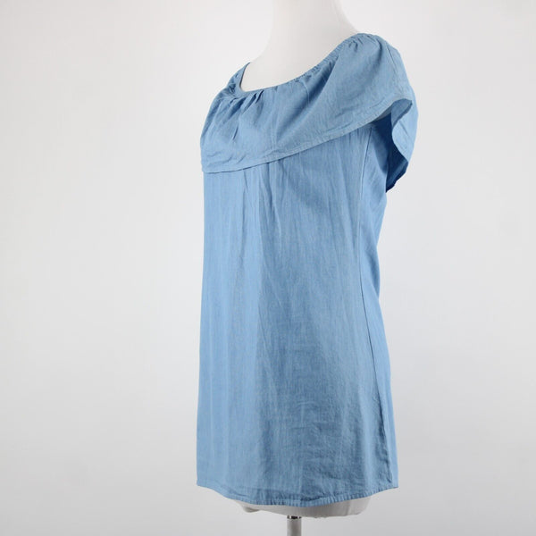 Love Fire NEW Sz S Blue Denim Off Shoulders Ruffled 100% Cotton Mini Dress
