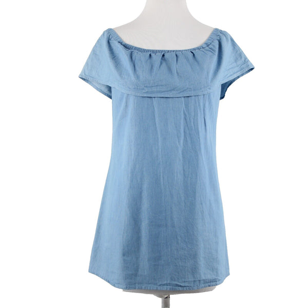Love Fire NEW Sz S Blue Denim Off Shoulders Ruffled 100% Cotton Mini Dress