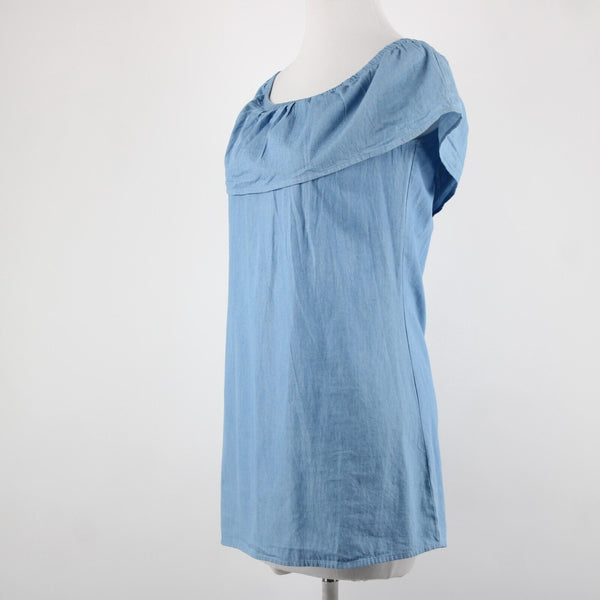 Love Fire NEW Sz S Blue Denim Off Shoulders Ruffled 100% Cotton Mini Dress