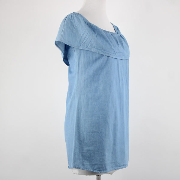 Love Fire NEW Sz S Blue Denim Off Shoulders Ruffled 100% Cotton Mini Dress