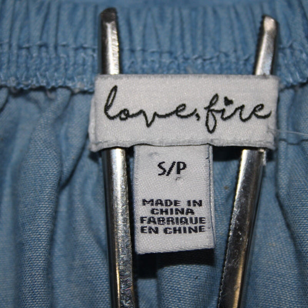 Love Fire NEW Sz S Blue Denim Off Shoulders Ruffled 100% Cotton Mini Dress