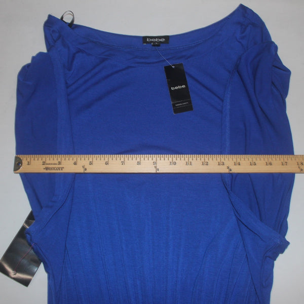 Bebe Dress NEW $109 Sz S Royal Blue Flutter Sleeve Ruching Short Rayon Spandex