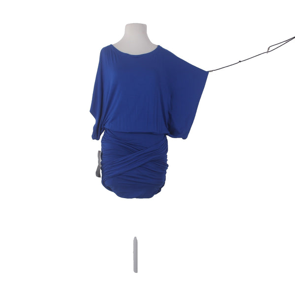Bebe Dress NEW $109 Sz S Royal Blue Flutter Sleeve Ruching Short Rayon Spandex