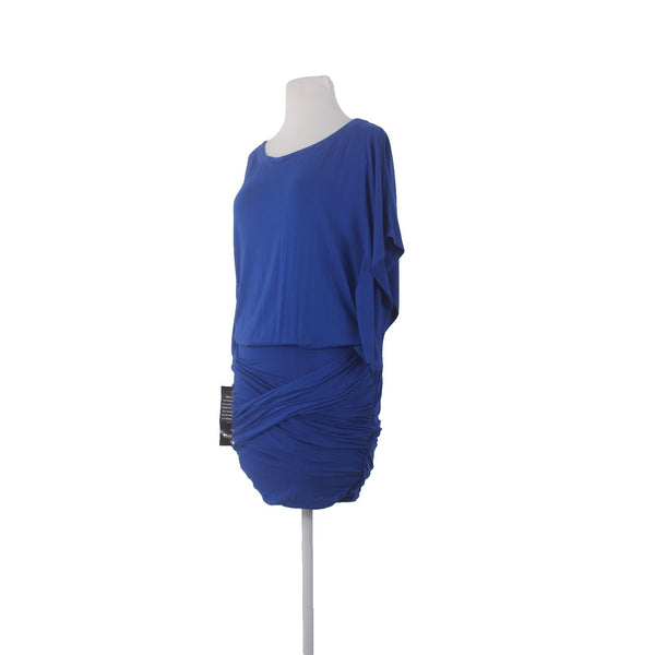 Bebe Dress NEW $109 Sz S Royal Blue Flutter Sleeve Ruching Short Rayon Spandex
