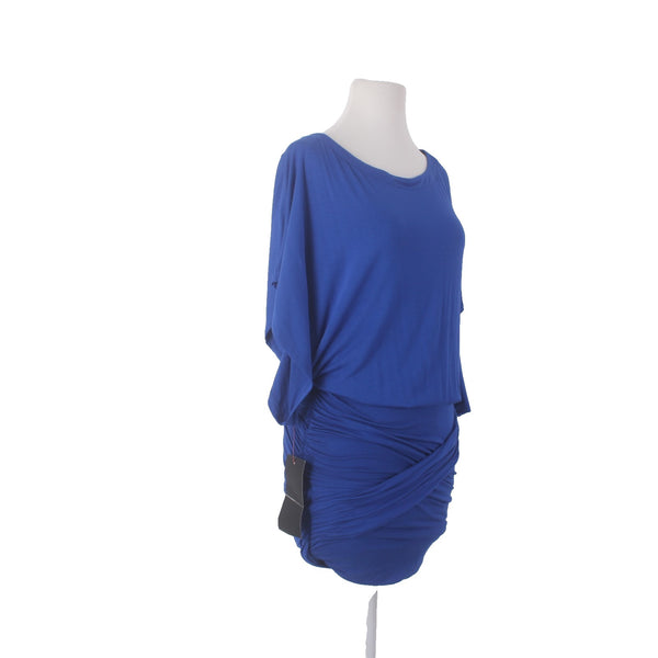 Bebe Dress NEW $109 Sz S Royal Blue Flutter Sleeve Ruching Short Rayon Spandex