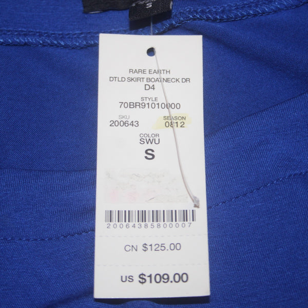 Bebe Dress NEW $109 Sz S Royal Blue Flutter Sleeve Ruching Short Rayon Spandex