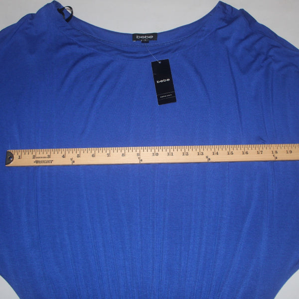 Bebe Dress NEW $109 Sz S Royal Blue Flutter Sleeve Ruching Short Rayon Spandex