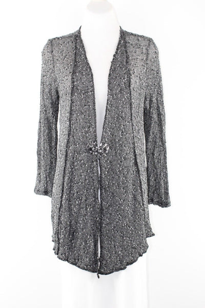 Alberto Makali Sz S Black Gray White Rhinestone Hook Sheer Poly Blend Cardigan