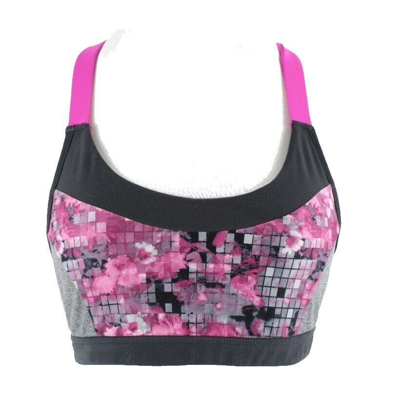 Free Motion Sz M Gray Magenta Racerback Polyester Spandex Bra