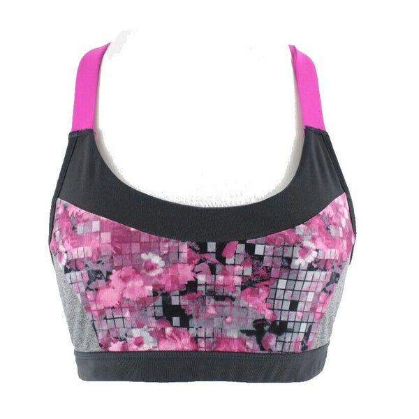 Free Motion Sz M Gray Magenta Racerback Polyester Spandex Bra