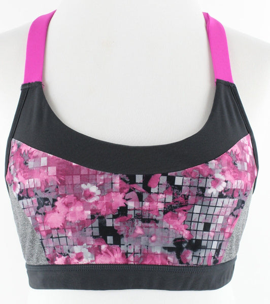 Free Motion Sz M Gray Magenta Racerback Polyester Spandex Bra