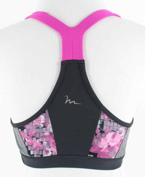 Free Motion Sz M Gray Magenta Racerback Polyester Spandex Bra