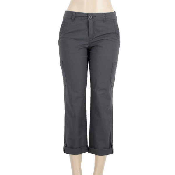 Eddie Bauer NEW $60 Sz 2 X 25 Gray Slightly Curvy Cotton Spandex Crop Pant