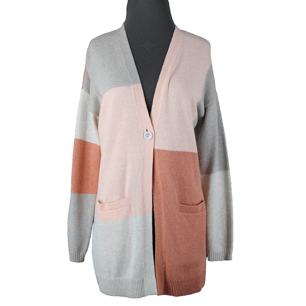Pure Jill NEW Sz XSP Peach Gray Color Block Long Sleeve Cotton Acrylic Wrap