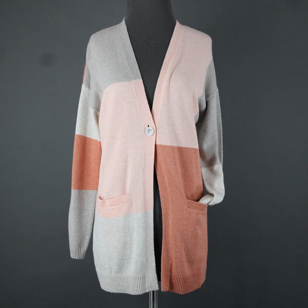 Pure Jill NEW Sz XSP Peach Gray Color Block Long Sleeve Cotton Acrylic Wrap