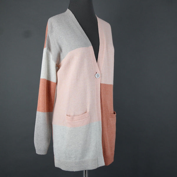 Pure Jill NEW Sz XSP Peach Gray Color Block Long Sleeve Cotton Acrylic Wrap