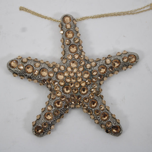 BB Simon Silvertone Gold Cubic Zirconia Star Fish 3" Pendant