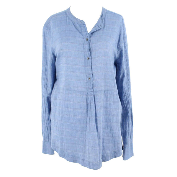 Lou & Grey Sz M Blue Hi Lo Round High Side Split Hem Cotton Blend Top