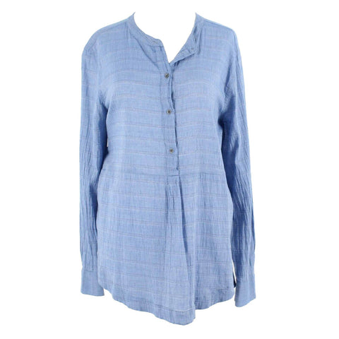 Lou & Grey Sz M Blue Hi Lo Round High Side Split Hem Cotton Blend Top