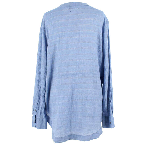 Lou & Grey Sz M Blue Hi Lo Round High Side Split Hem Cotton Blend Top
