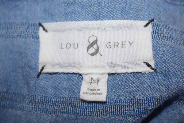 Lou & Grey Sz M Blue Hi Lo Round High Side Split Hem Cotton Blend Top