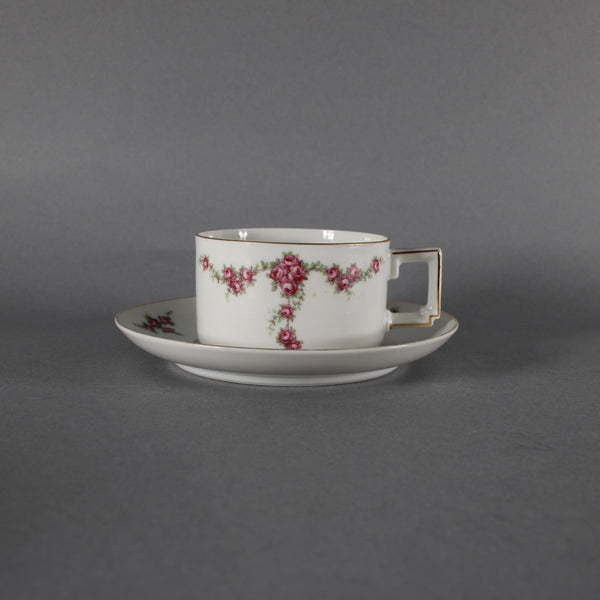 Heinrich Co Tea Cup With Saucer Selb Bavaria White Pink Floral Tea Cup W/ Saucer
