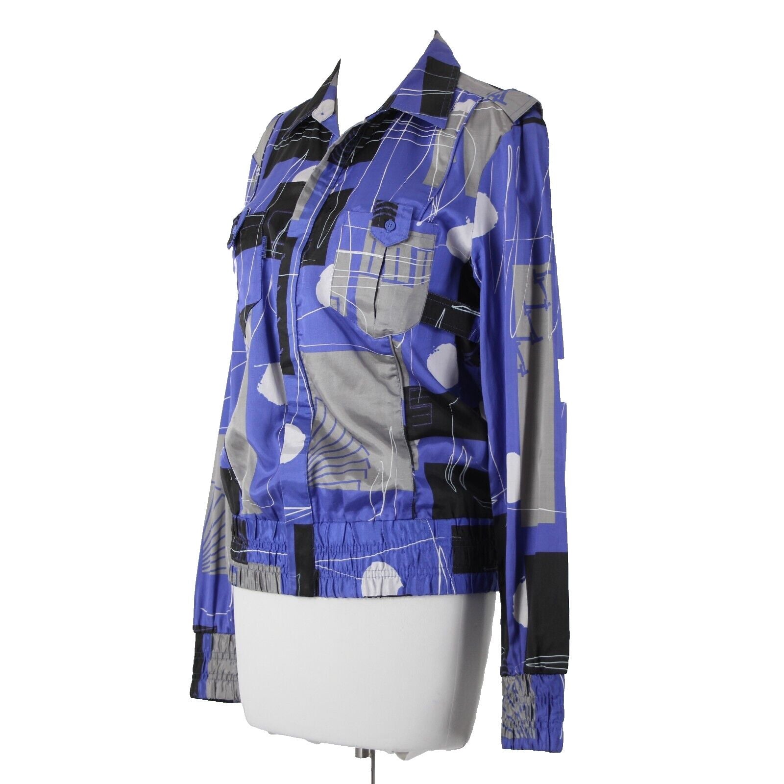 Diesel Sz L Blue Black Gray Button Up Collared Viscose Cotton Jacket
