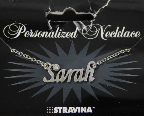 SARAH Name Silvertone Rhinestone 14.5" w 4.5" Multi Ring Ext Necklace