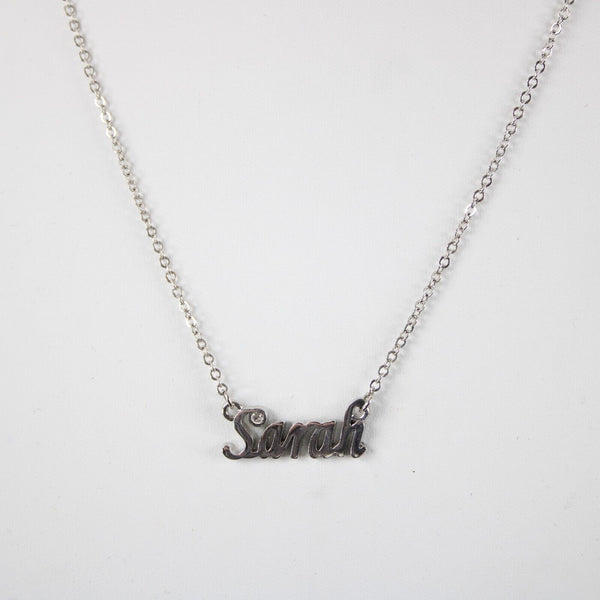 SARAH Name Silvertone Rhinestone 14.5" w 4.5" Multi Ring Ext Necklace